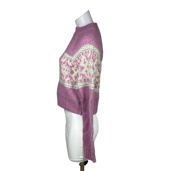 Lottie Moss Womens Pink Purple Southwest Fair Isle Crop Pullover Sweater Size S - Picture 2 of 8